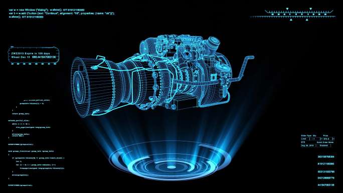 蓝色全息线框科技涡轮轴发动机素材带通道