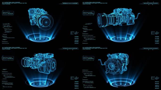 蓝色全息线框科技涡轮轴发动机素材带通道