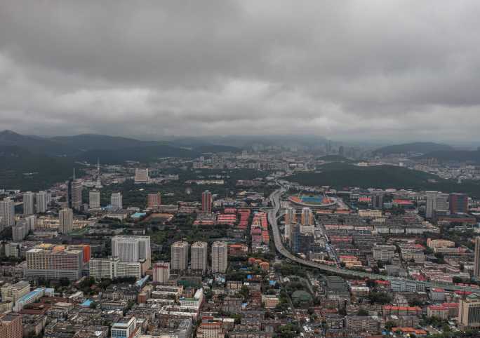 航拍山东济南市中区延时摄影