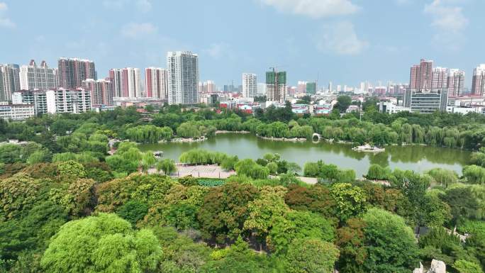 航拍邯郸市邯山区滏阳公园