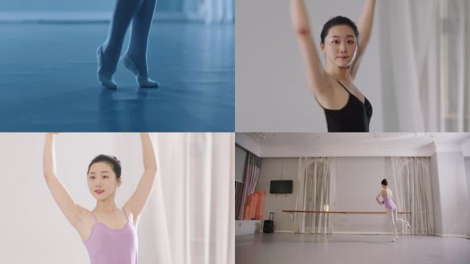 芭蕾舞女孩在舞蹈室练功房训练每日练习舞蹈