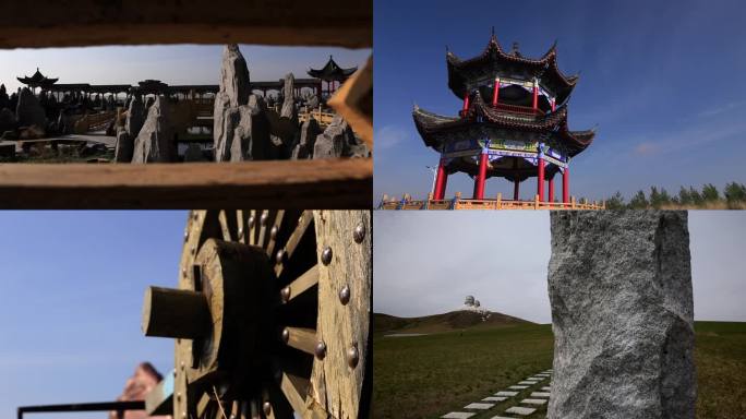 内蒙乌拉盖 布林泉景区建筑蒙古包骑射雕像