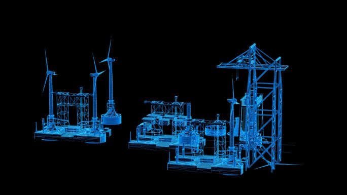 蓝色科技线条风力发电站透明通道素材