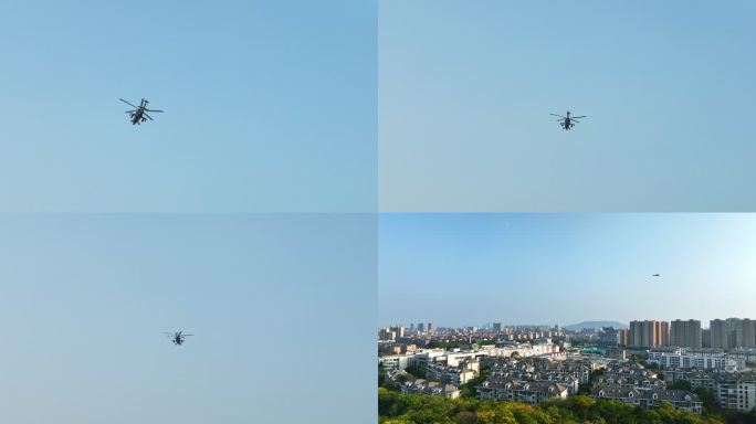 航拍直升机城市上空盘旋