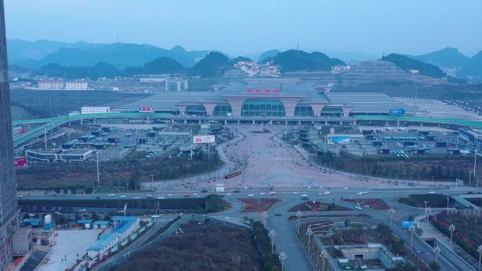 航拍贵阳北站城市建筑