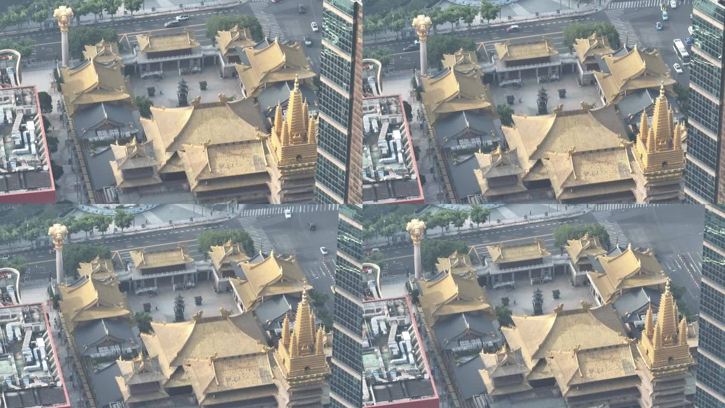 4K原素材-航拍上海静安区地标建筑静安寺