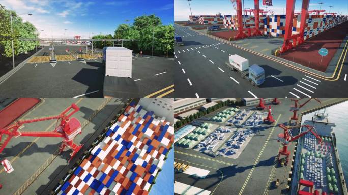 集装箱、散货堆场码头、汽车渡口三维动画