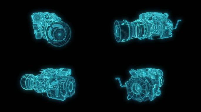 蓝色全息线框科技涡轮轴发动机素材带通道