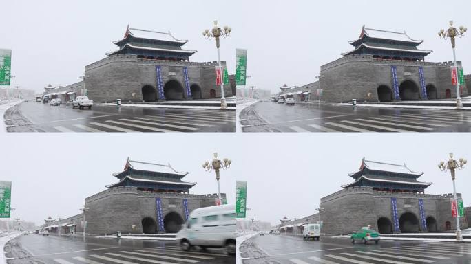 雨雪中的定远营街景