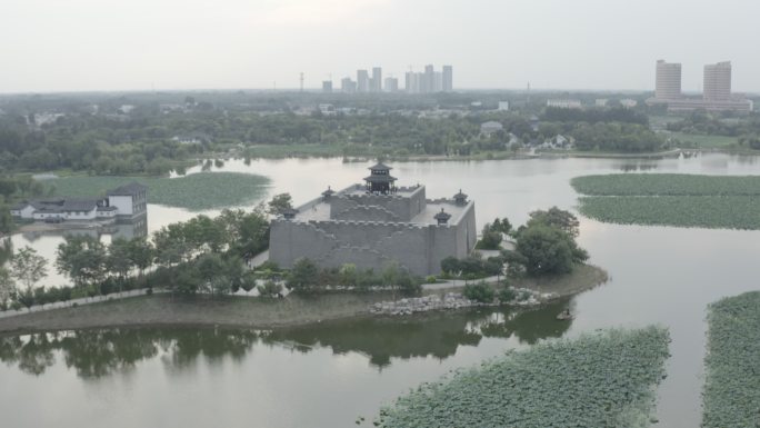 沧州河间瀛台瀛洲公园航拍全景