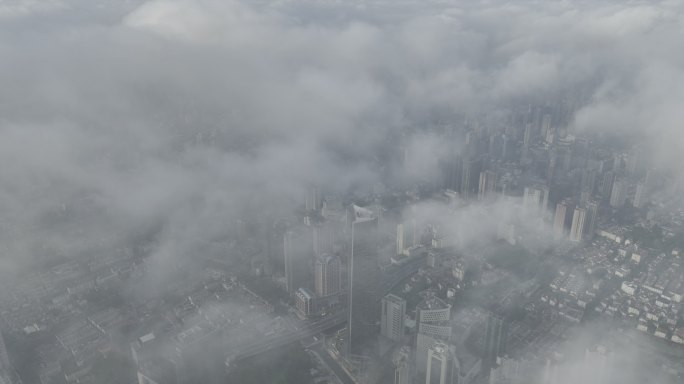 5K原素材-平流雾中的静安寺商圈