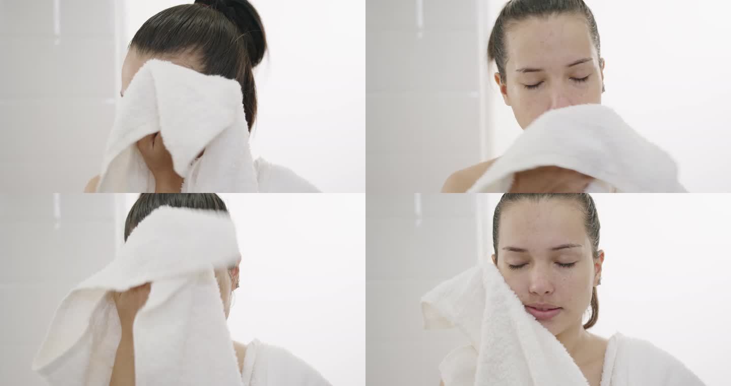 女人洗脸后擦脸擦脸吸水美妆