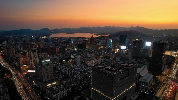 杭州市中心城市夜景全景