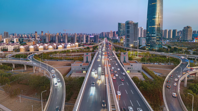 夜晚立交桥航拍延时