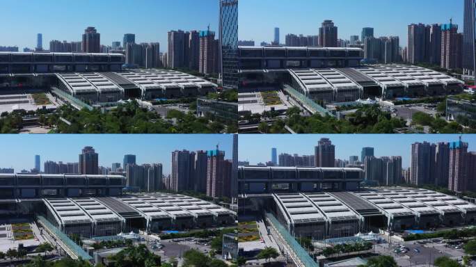 深圳福田会展中心近景低飞前进