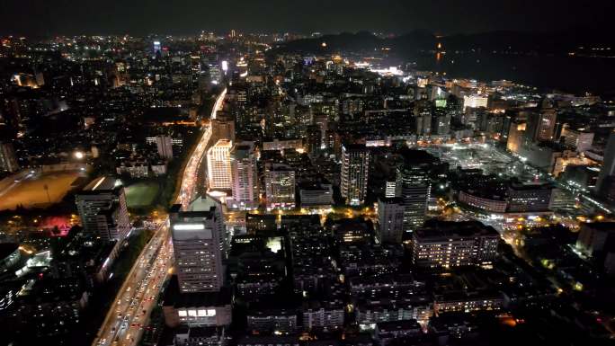 杭州市中心城市夜景全景