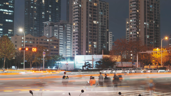 夜晚人群下班车流延时视频素材