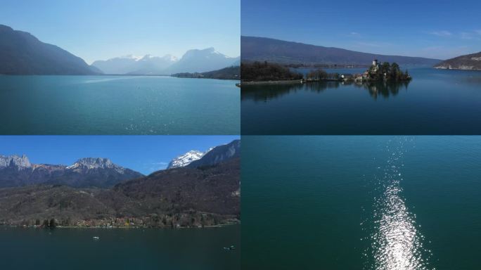 法国安纳西湖 雪山湖泊 唯美自然