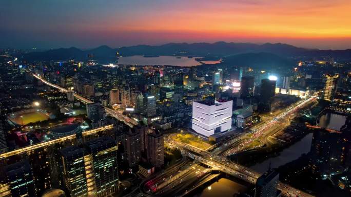 杭州市中心城市夜景全景