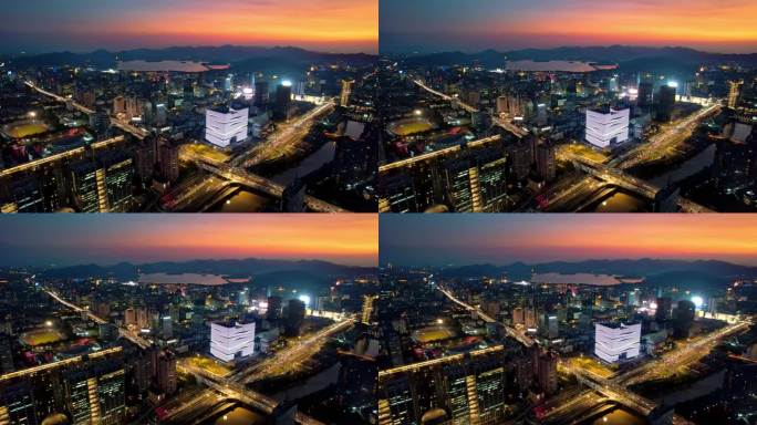 杭州市中心城市夜景全景