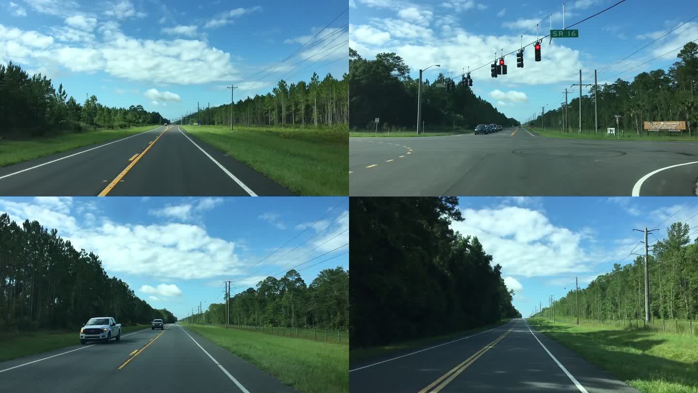 在佛罗里达州Keystone Heights附近的一条笔直道路上行驶，途中只有一个红绿灯