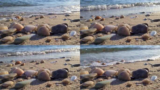海滩岩石和波浪海浪沙滩