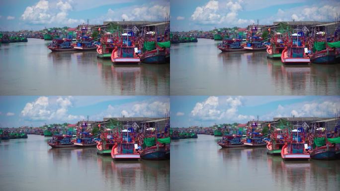 泰国罗勇渔民村的渔船和港口