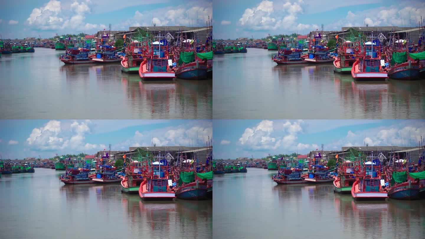 泰国罗勇渔民村的渔船和港口