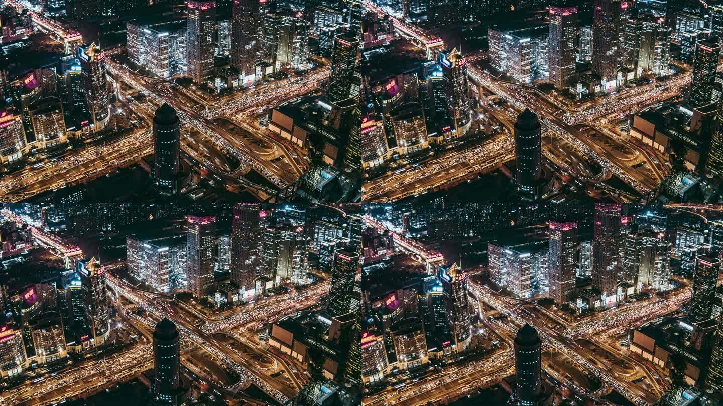TU北京天际线和市中心夜景鸟瞰图/中国北京