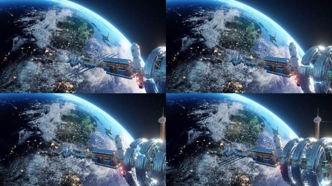 可商用原创4k地球空间站科幻三维