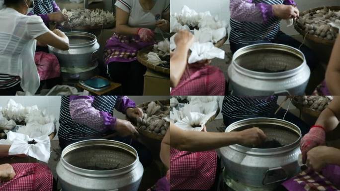 茶农手工包扎普洱茶珠