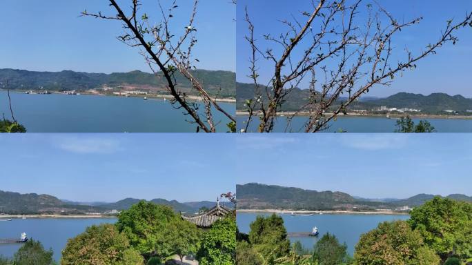 长江秋色青山绿水风景蓝天明媚阳光船河流