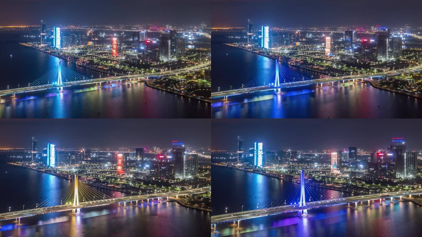 广州市南沙区灵山岛尖繁荣城市夜景航拍