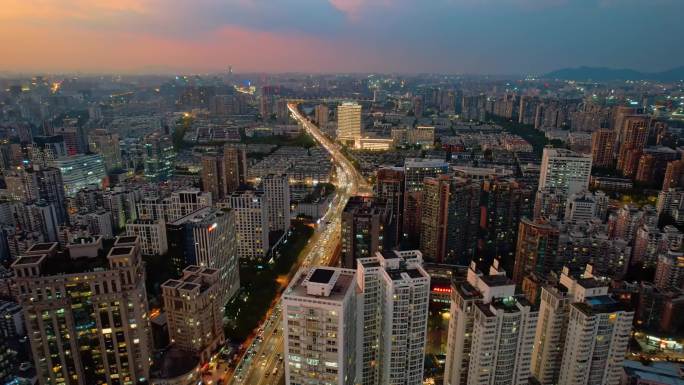 杭州市中心城市夜景全景