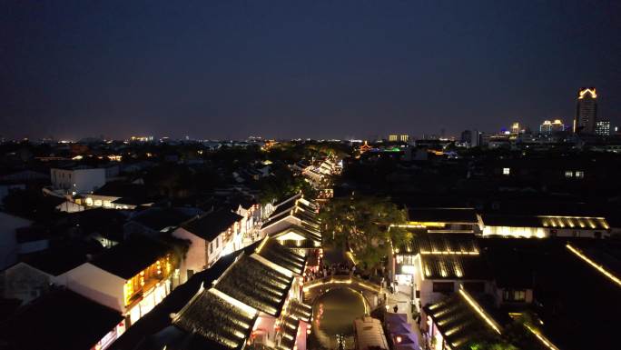 江苏苏州山塘街4A景区夜景航拍 (4)