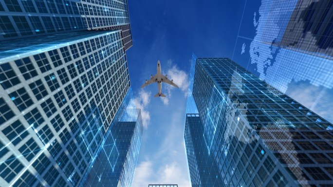 科技高楼飞机跨越世界商贸地图