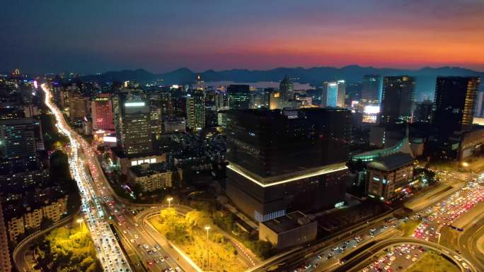 杭州市中心城市夜景全景
