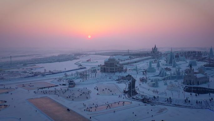 冰雪大世界延时 冰雪大世界日落