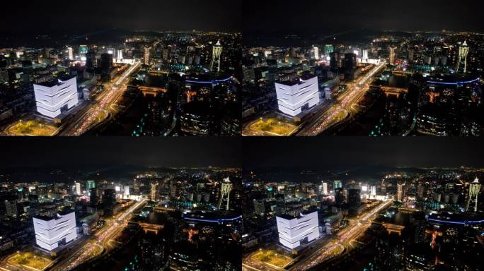 航拍杭州市中心城市夜景全景