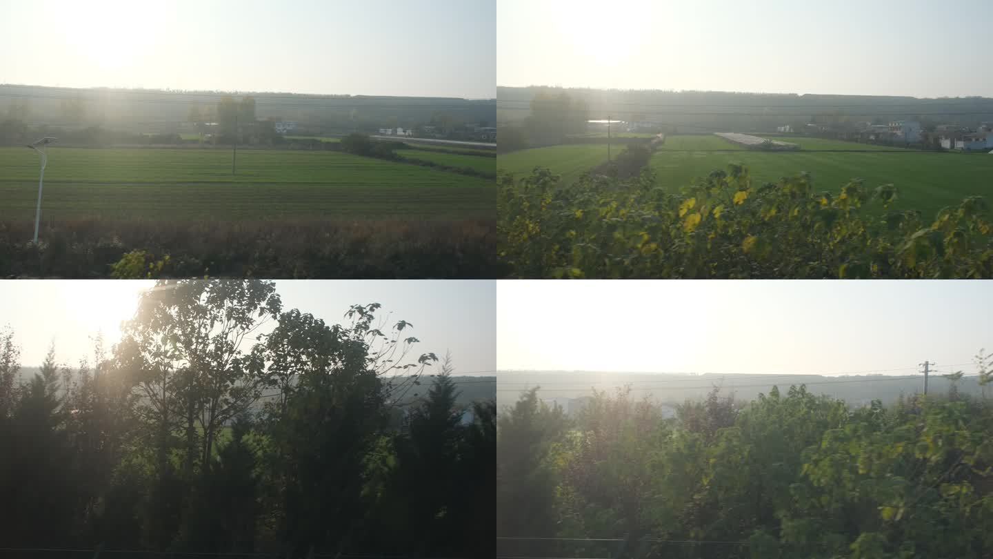 火车上拍摄秋天西安郊区关中平原的农田风光