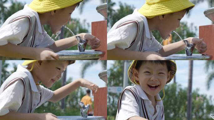 儿童喝水公共场所直饮水欢乐微笑视频素材