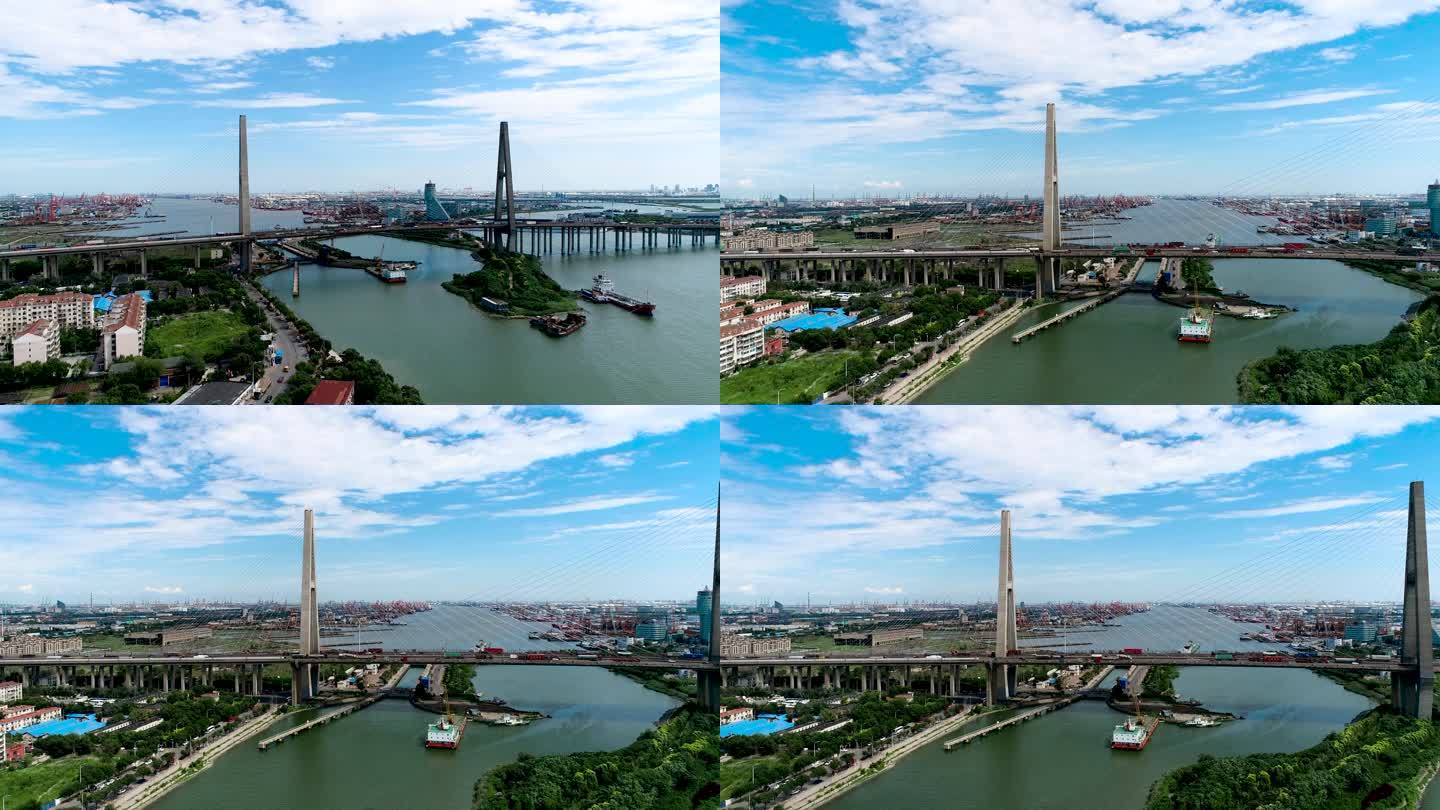 航拍天津市滨海新区海河大桥
