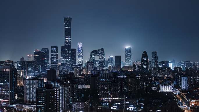 北京天际线和市中心夜景鸟瞰图/中国北京