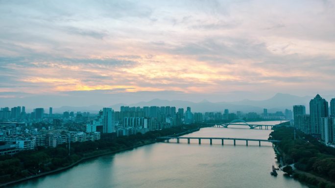 城市河流日出日落赣州章贡章水