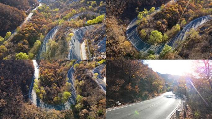 航拍山区公路秋景蜿蜒山路