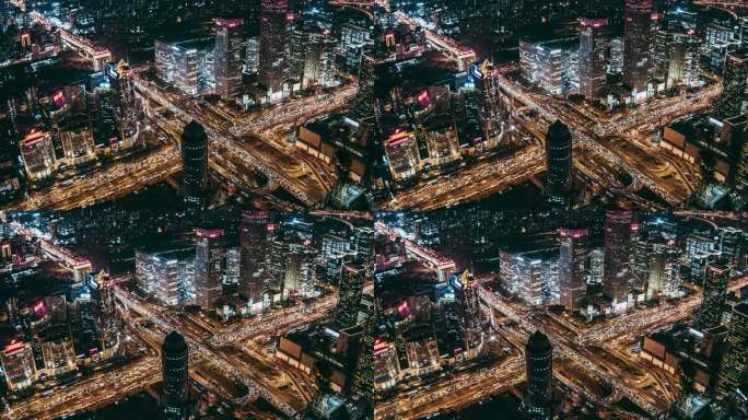 PAN北京天际线和市中心夜景鸟瞰图/中国北京