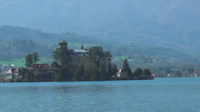 法国安纳西湖 唯美湖景城堡 湖泊城堡