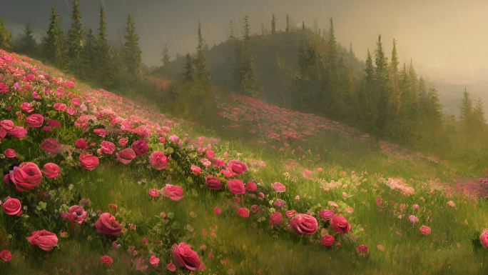 野山坡上的玫瑰花