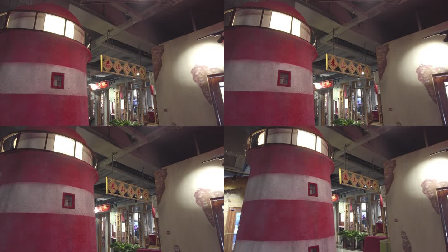 红色灯塔微缩模型建筑背景墙