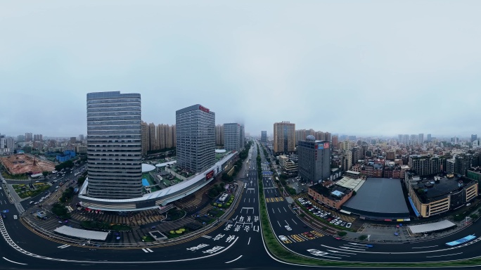 VR全景视频雨天城镇街道素材